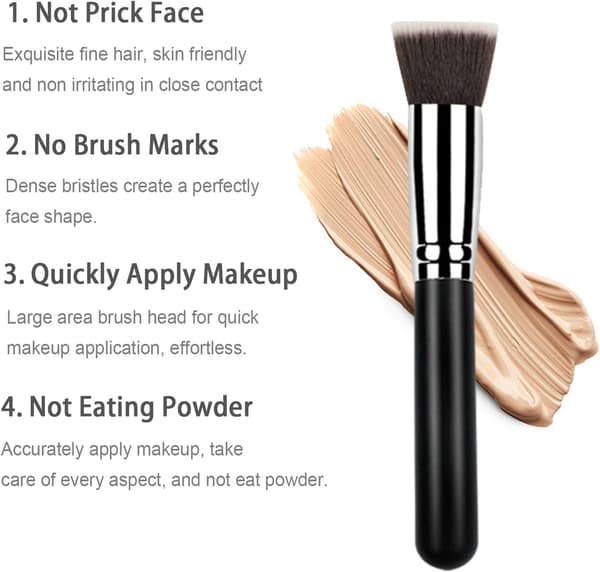 Foundationbørste, blød premium makeupbørste kosmetisk værktøj, sort