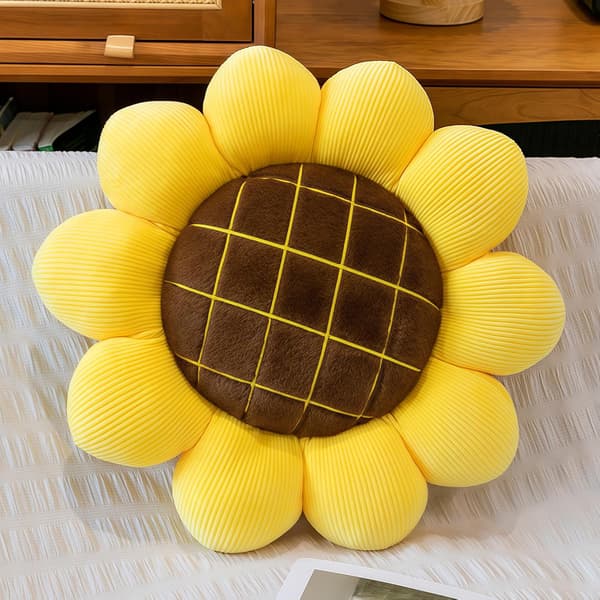 Solroskudde Söt Blomkudde för Soffa Golv Dekorativ Solros Plysch Prydnadskudde Rumsdekor för Sovrum Vardagsrum (1, 39x39cm) 40cm