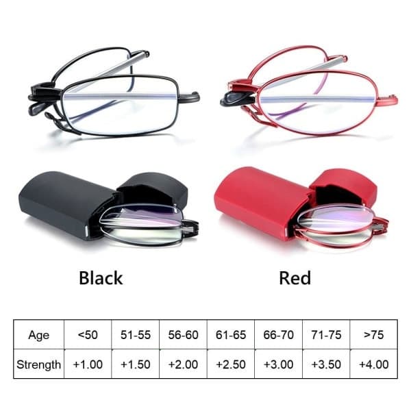 Sammenfoldelige læsebriller, forstørrelsesglas til presbyopi 2.0X, kompakt bærbart design, sort stel sort Strength 2.0x-Strength 2.0x Black