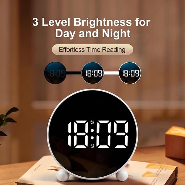 Digital väckarklocka med LED-display, batteri-/USB-driven väckarklocka med snooze (vit) white