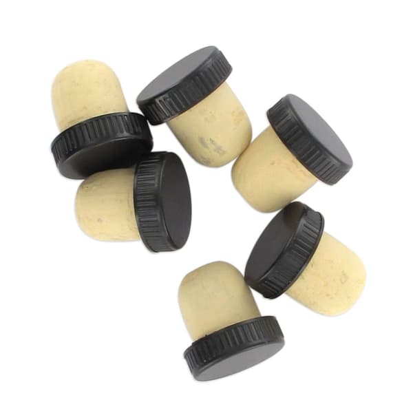 Sæt med 6 korkpropper, vinflaskepropper, kork, Sort, 2,8 x 2,9 x 2 cm