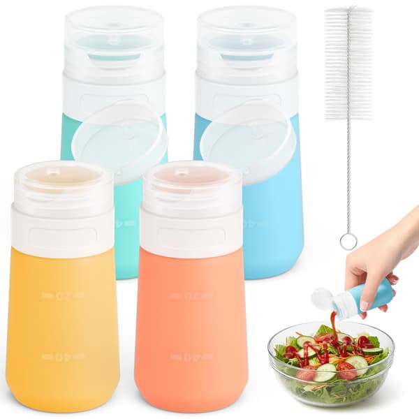 Kryddflaskor för såser, 60 ml mini silikon salladsdressingbehållare att ta med, läckagesäker ketchupflaska 4-pack