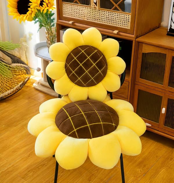 Solroskudde Söt Blomkudde för Soffa Golv Dekorativ Solros Plysch Prydnadskudde Rumsdekor för Sovrum Vardagsrum (1, 39x39cm) 40cm