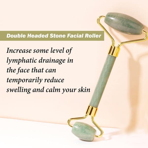 1 x Jade Roller Ansigtsmassager Værktøj Dobbelthovedet Sten Ansigtsrulle Massager Ansigtsløft Massage 14cm