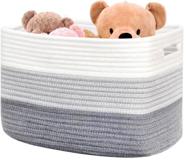 Klesvaskkurv med håndtak - 54×43×30cm rektangulær vevd bomullstau teppekurv, oppbevaringskurv for tepper, babyleker og klær (gradient grå) Gradient Grey
