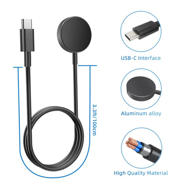USB-C-lader for Samsung Galaxy Watch 3/4/5/6/7, Active 1/2 Svart 24 Black
