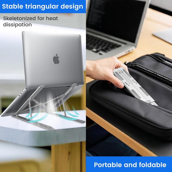 Justerbart laptopstativ för skrivbord – hopfällbart och bärbart ABS+silikonstativ, ventilerad kylhållare för 10-17,3” bärbara datorer och surfplattor (silver) silver