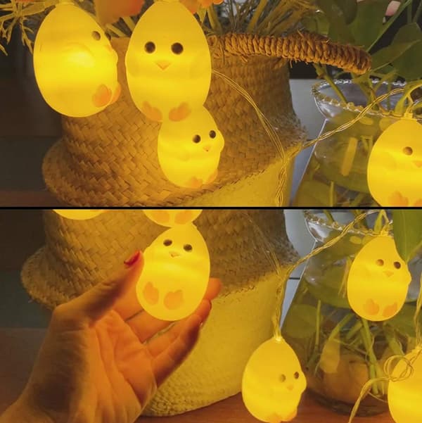 Små gule kylling lyskæder påskepynt, søde dyrekylling dekorative lys, 1,5m 10 LED lys til boligindretning