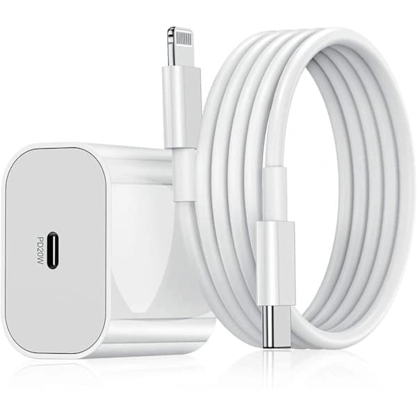 iPhone hurtiglader 20W USB-C strømadapter med 2m ladekabel - hvit (1 adapter + 1 kabel) (1st Laddare & 1st 2m laddkabel)