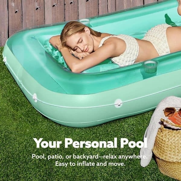 YATOUT Joy Stor Oppustelig Flydende Loungestol til Pool, Seng, Oppustelig Solmadras, Udendørs, Have, Baghave med Manuel Luftpumpe