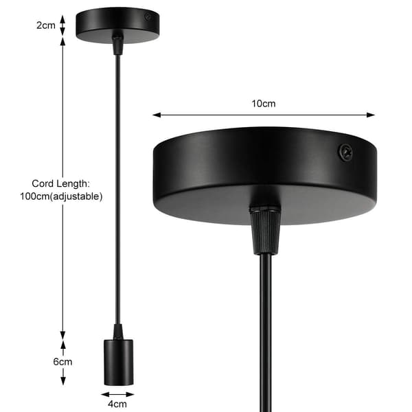 Metal Pendel Lampe, E27 Lampeholder med Kabel, 100CM Pendulkabel, Hængende Kabel, Ideel til Loftbelysning, Sort
