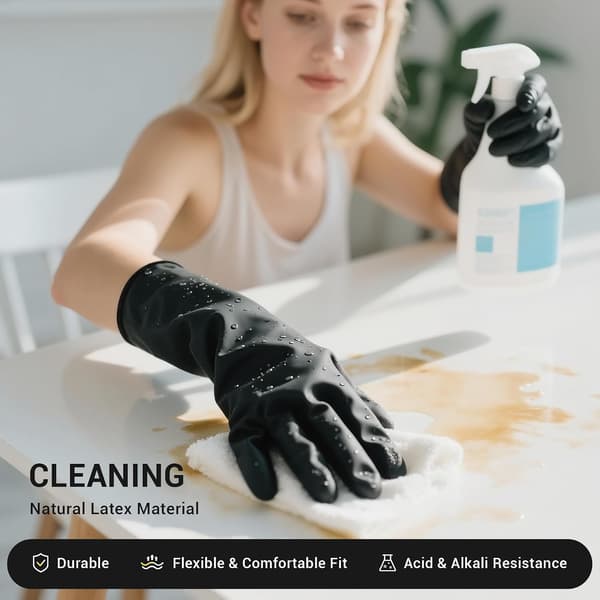 3 par diskhandskar, återanvändbara diskhandskar i latex för köksrengöring, halkfria, slätt bekvämt foder, svart (medium) M M