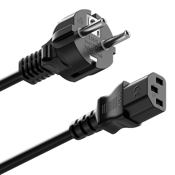 1,5 m Strømkabel Schuko Type F (CEE 7/4) til Kold Apparat Kobling C13 Stik PC Computer Skærm Printer