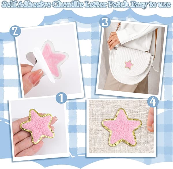 7 STK Chenille Stjerne-lapper for Klær Stofflapper Selvklebende Broderte Lapper for Klær, Stoff, Sko, Vesker DIY Tilbehør