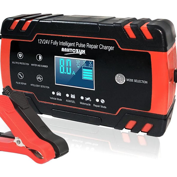 12V/24V 8Amp Bilbatterilader, Automatisk Smart Batterilader