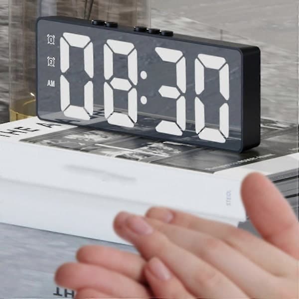 Digital (batteri- eller USB-driven) bordsklocka med snooze, nattläge, 12/24h elektronisk LED-klocka -Yx