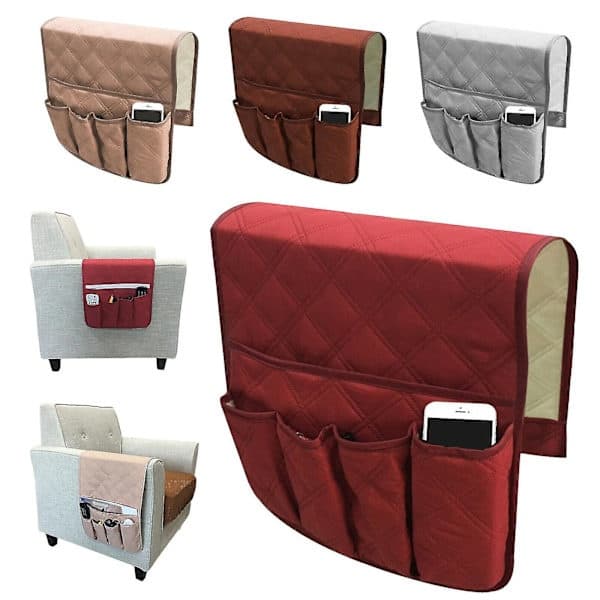 Armlene Organizer TV Fjernkontrollholder 5 Lommer Oppbevaring for Sofa Lenestol Svart