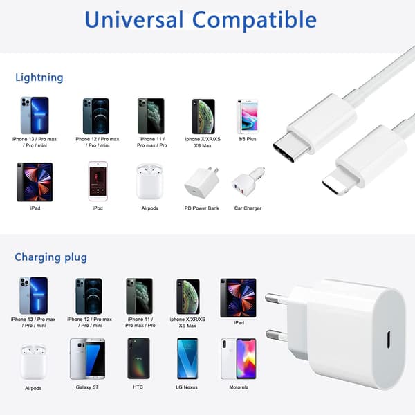2-pakning-iPhone-lader-Rask lader-Adapter + 2 m kabel 20 W Lightning Hvit 2-pakning iPhone (NT) 2-pakning Lightning 2-pakning Lightning 2-pack