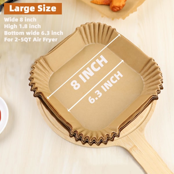 200 st engångsfritösfoder, 8 tums fyrkantiga fritöspappersfoder för 2-5QT fritös, non-stick vattentätt fritöspappersfoder