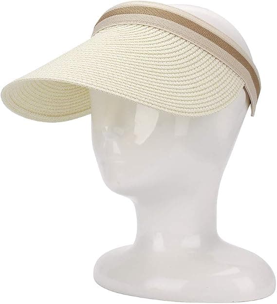 Kvindesolhat med bred skygge i strå til strand og golf - Sommerhat white
