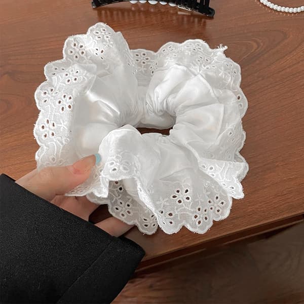 Hvid Hår Elastik med Blonde, Elastisk og Blød - Høj Kvalitets Stof Hestehale Hår Elastik, Hår Accessories