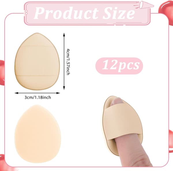 12 stk. Mini Finger Pudderkvast, Dråbeformede Makeupsvampe, Blød Setting Svamp Foundation Kosmetisk Fingerkvast Makeup Setting Våd og Tør Hud