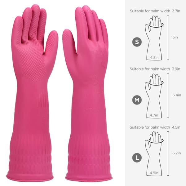 Gummihandskar för diskning, köksrengöringshandskar 3-par, vattentäta återanvändbara. (Rosa, Medium) M