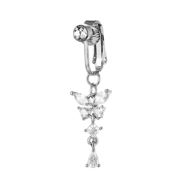Piercingfri sommerfugl navlepiercing falsk navlepiercing ring ingen piercing sexy na Silver One-size