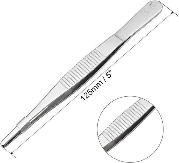 2 stk. lige, stumpe pincetter i rustfrit stål med savtakket spids, 5 tommer