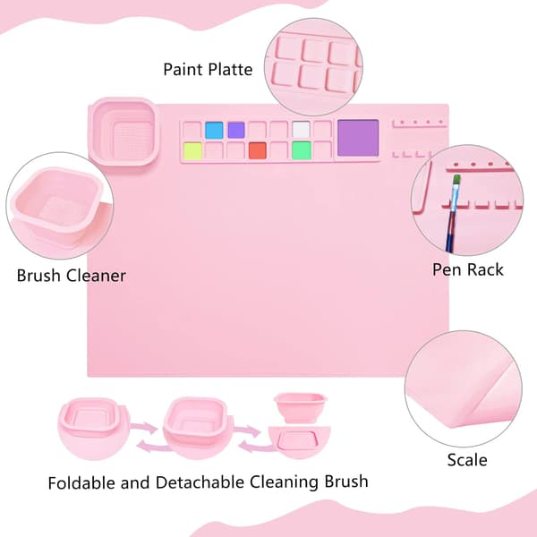 Silikone Håndværksmåtte, 20\"×16\" Sammenklappelig Non-Stick Silikone Måtte til Håndværk Akvarelmaling og Gør-det-selv Projekter (Pink) Pink
