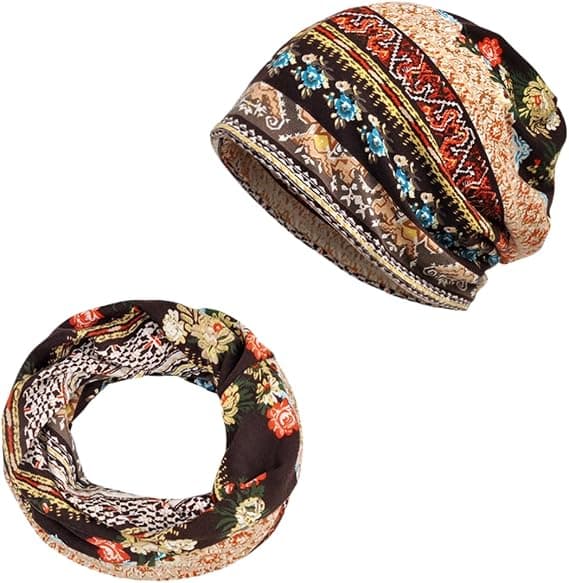 Mössa för kvinnor, Slouch Beanie Unisex Skull Cap Snygg Mössa Vintermössa, Som Mössa, Halsvärmare, Turban, Hjälmfoder Brun Blomma Brown