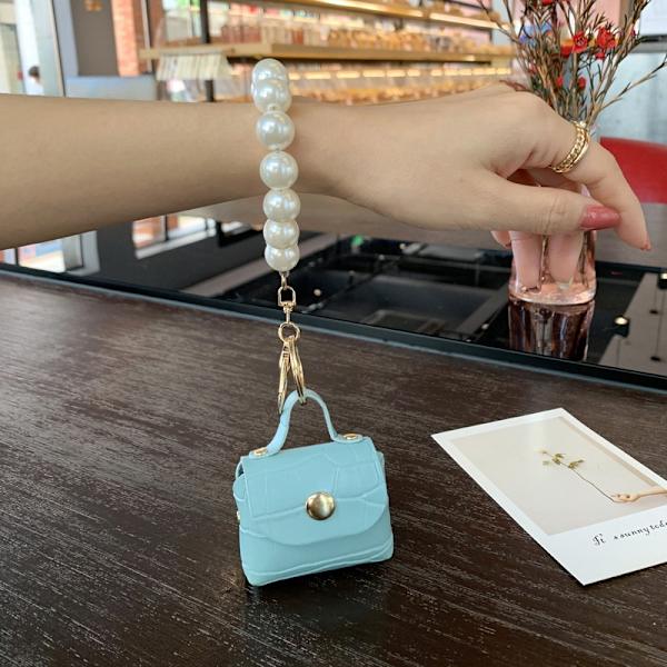 Myntplånböcker Pearl Chain Keychain Hörlurslåda Key Organizer Bag White