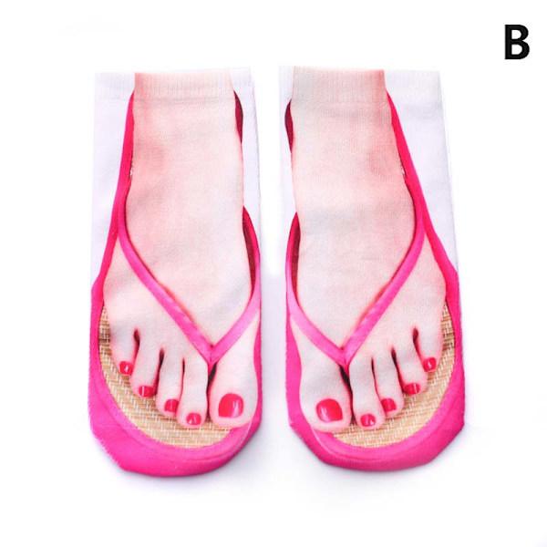 e Foot Printed 3D -sukat naisille Kawaii Low Ankle Femme Girls B