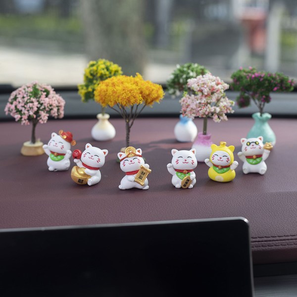 Tecknad Maneki Neko Ornament Djurfigur Katt Gris Modell Luc