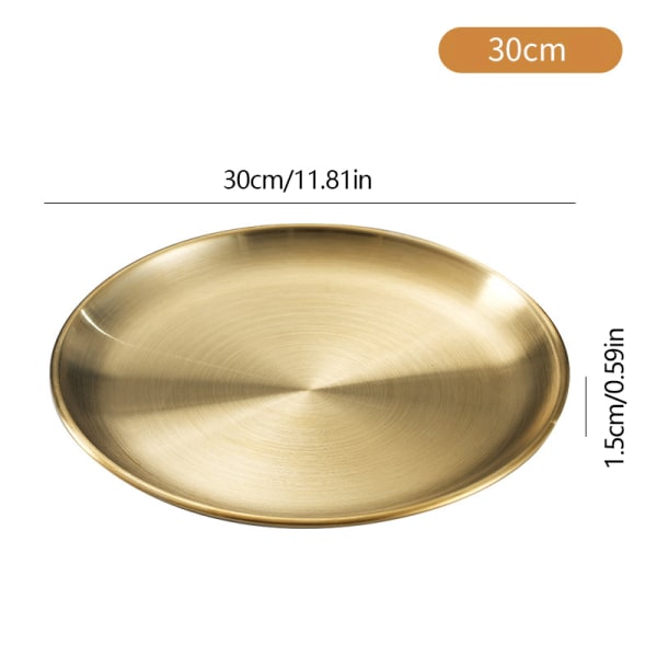 Förvaringsbricka i gyllene rostfritt stål Lyxig rund tallrik i mässing Gold 30cm