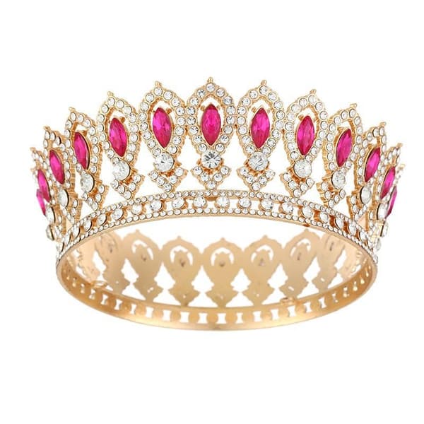 Kristall Barock Drottningkrona Kvinnor Rhinestone Bröllop Tiara Prin Rose red