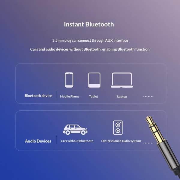 Bluetooth-adapterkabel trådløs mottaker 3,5 mm jack USB-høyttaler