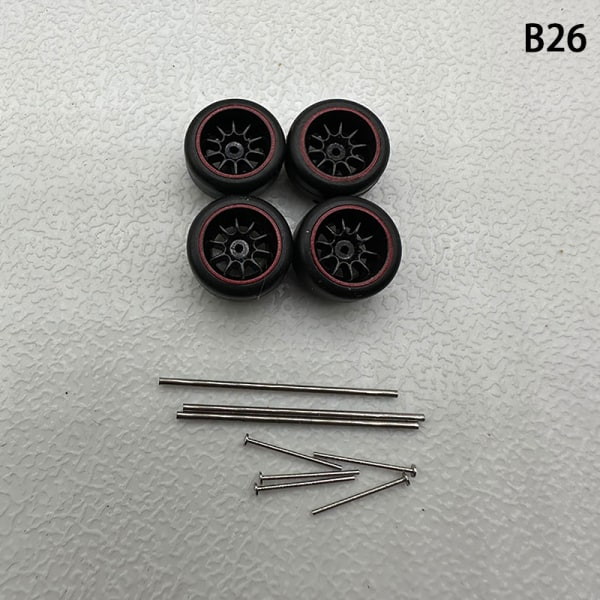 1 Set 1/64 modellbilhjul med gummidäck Modifierade delar Ve B26 10Claws Red