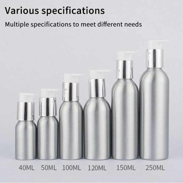 40-200 ml aluminium pumpeflaske, tom påfyllbar beholder for reise 150ml