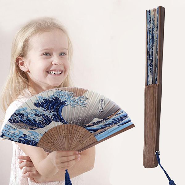 Silke Hånd Fan Mount Fuji Kanagawa Waves Folding Fan Pocket Fan A