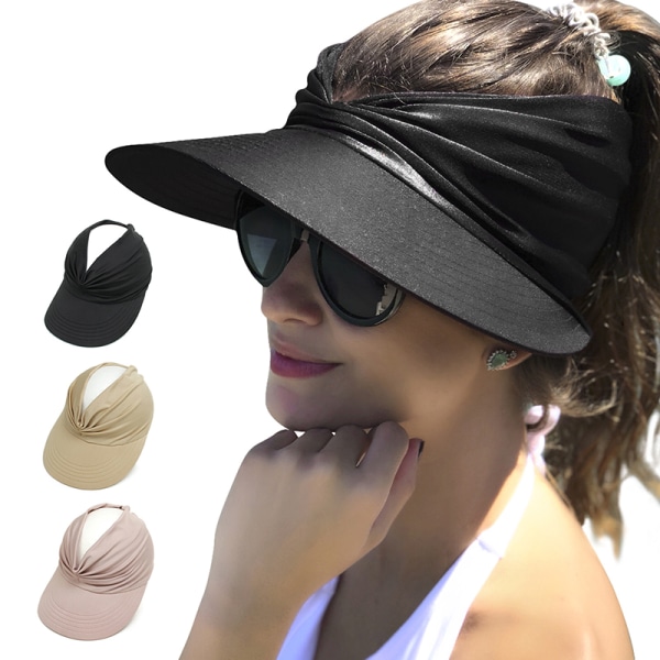 Fleksibel voksenlue for kvinner Anti-UV Wide Rim Visir Hat Easy T Black