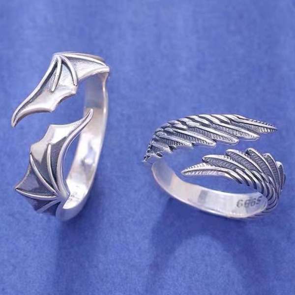 Angel Demon Wing Couples Rings for Women Hip Hop Rings Open Rin A