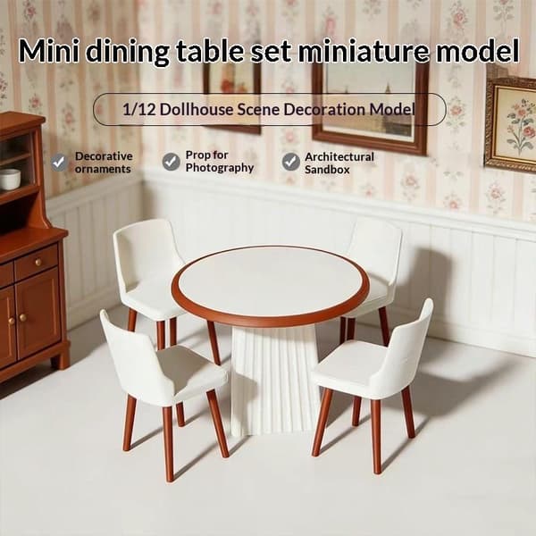 Miniature rundt spisebord og stole sæt dukkehusmøbler 1Set