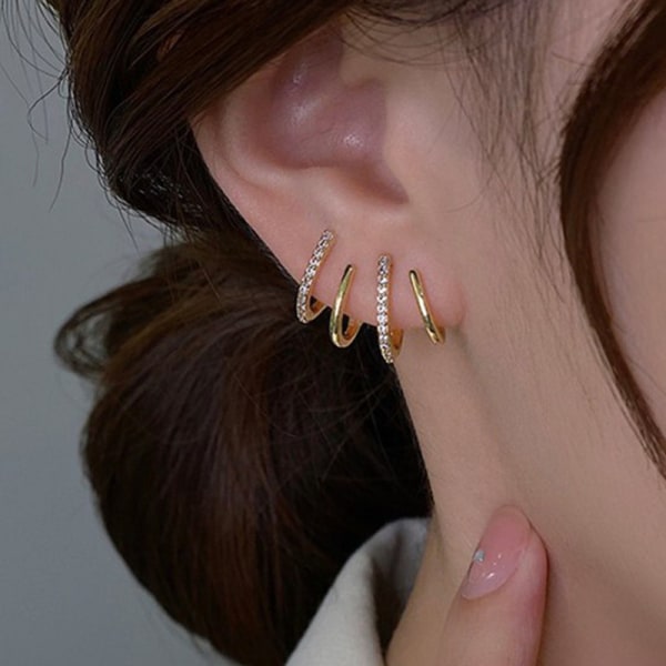 Rhinestone fyra-klorad örhängen kvinnlig Enkel n glänsande örhänge Gold