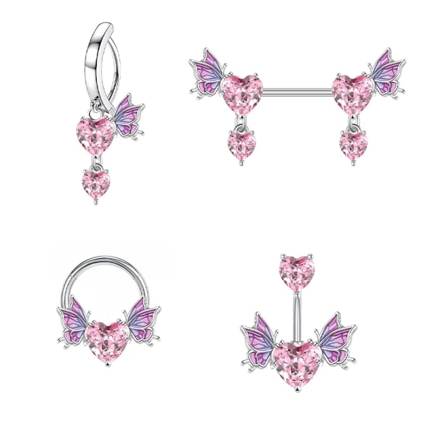 Hjerteformede vinger Rustfritt stål Nesestuds Belly Nipple Ring A3