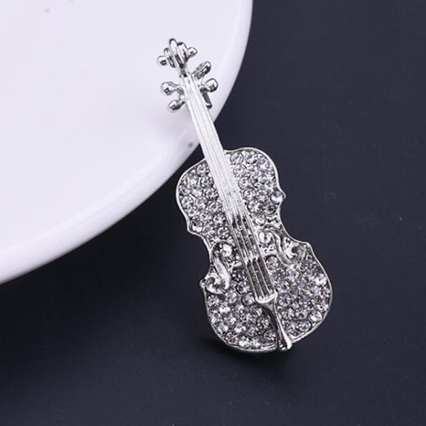 Fashion Violin Rhinestone glänsande brosch för kvinnor kläder Access Gold