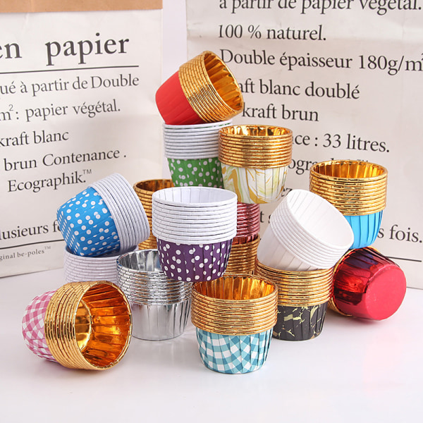 50 STK fortykket muffin cupcake liner guld kage wrappers bagning Blue