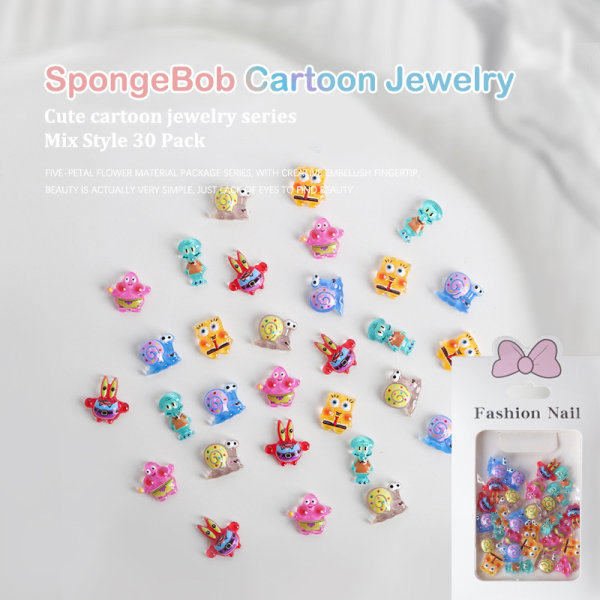 30st/ set Spongebob Pink Starfish Nail Charms Kawaii Cartoon 3D