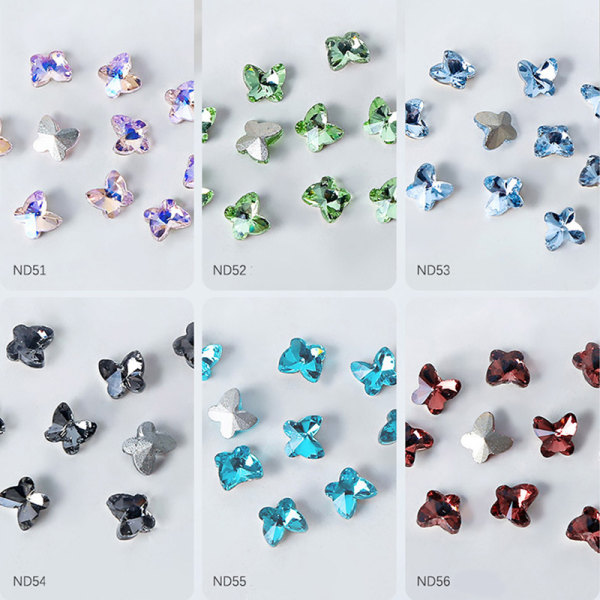 10 stk 3D Nail Art Butterfly Spiss Bunn Shiny Rhinestones Na ND45