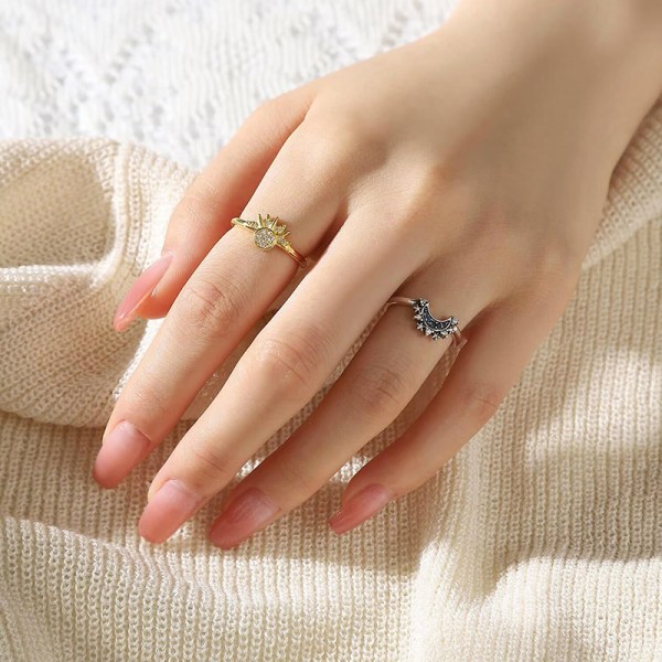 Trendig zinklegering Sparkling Sun Moon öppning justerbar ring A1+A2